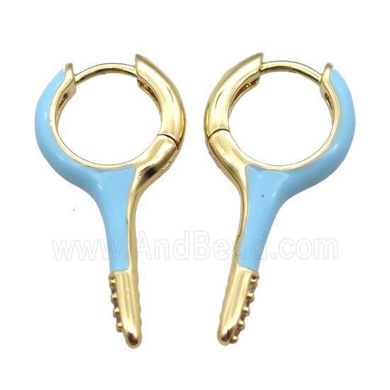 copper hoop Earrings with blue Enameling, gold plated
