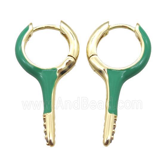 copper hoop Earrings with green Enameling, gold plated