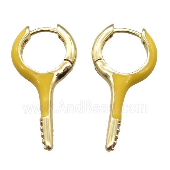 copper hoop Earrings with yellow Enameling, gold plated