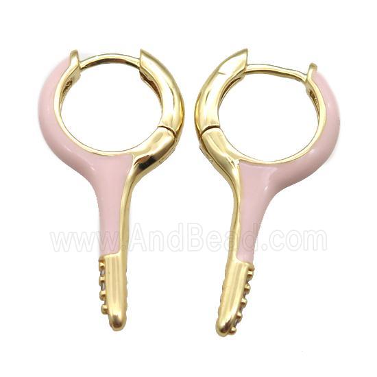copper hoop Earrings with pink Enameling, gold plated