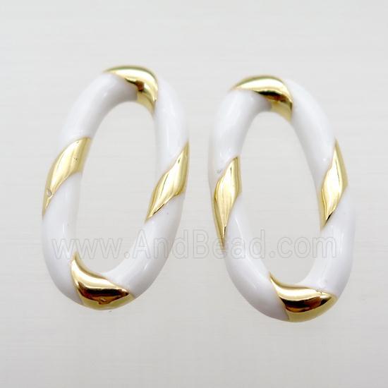copper oval connector with white Enameling, gold plated