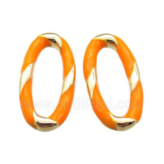 copper oval connector with orange Enameling, gold plated