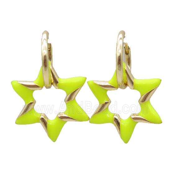 copper hoop Earring with enameling, star, gold plated