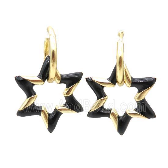 copper hoop Earring with black enameling, star, gold plated