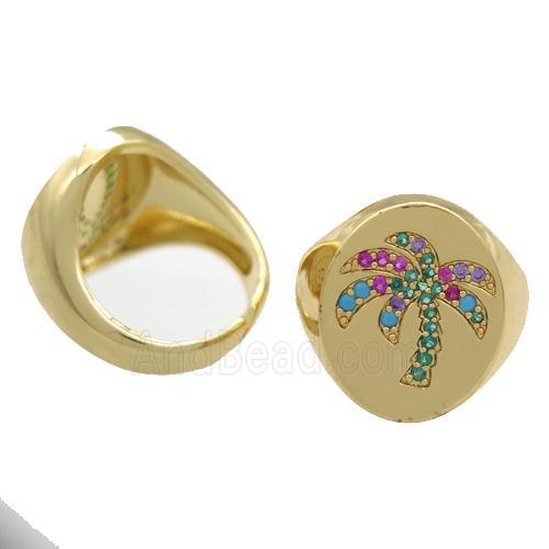 copper Rings pave zircon, Resizable, coconut tree, gold plated