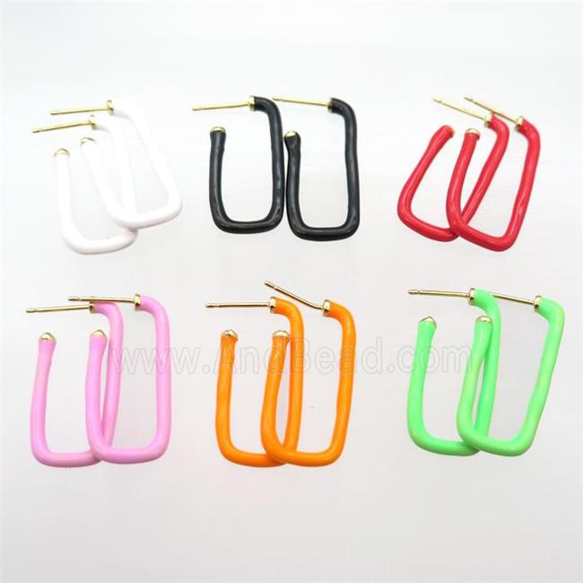 copper stud Earrings with Enameling, mixed, gold plated