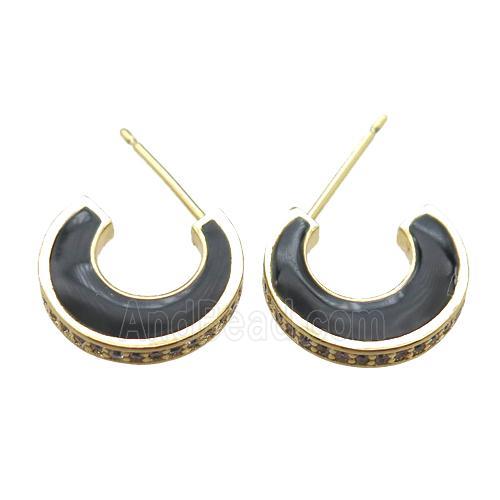 copper stud Earrings with black Enameling, gold plated