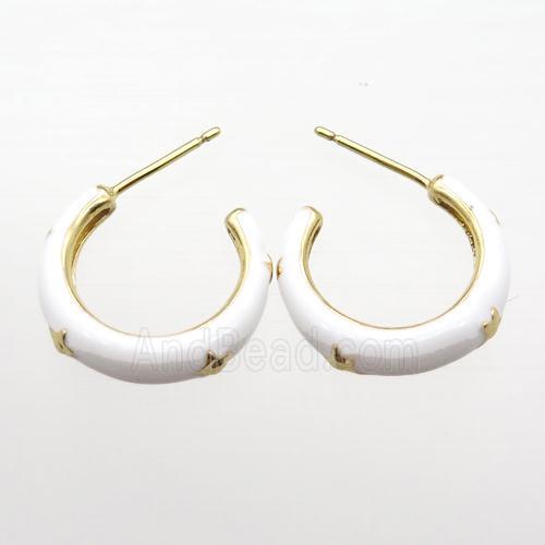 copper stud Earrings with white Enameling, gold plated