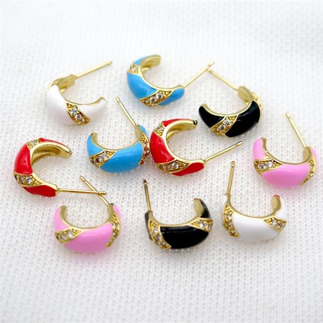copper stud Earrings with Enameling, mixed, gold plated