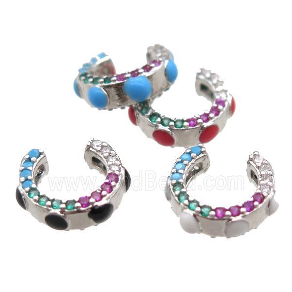 copper clip Earrings pave zircon, mixed, platinum plated