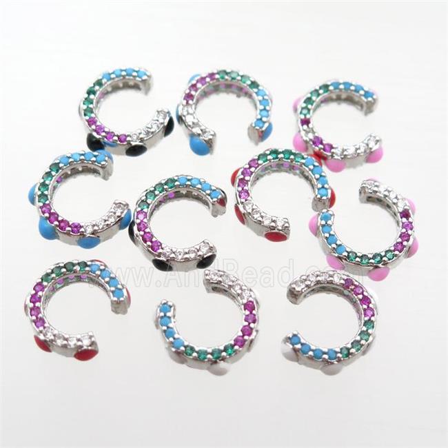 copper clip Earrings pave zircon, mixed, platinum plated