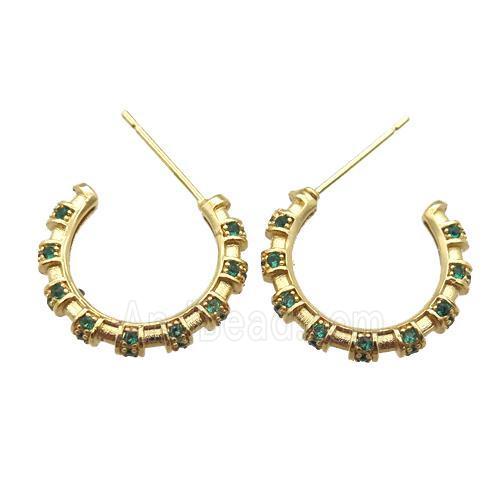 copper stud Earrings paved zircon, gold plated