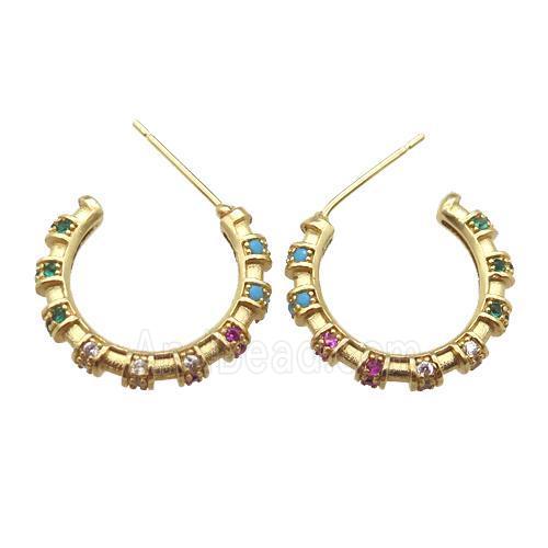 copper stud Earrings paved zircon, gold plated