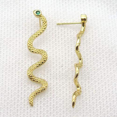 copper snake stud Earrings paved zircon, gold plated