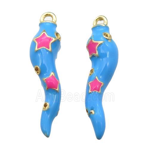 copper capsicum pendant with blue Enameling, gold plated