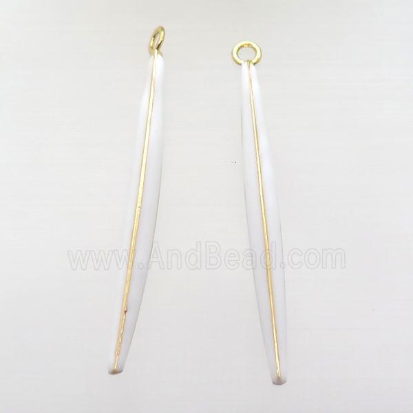 copper enameling stick pendant, white, gold plated