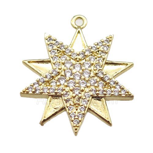 copper Compass pendant pave zircon, gold plated