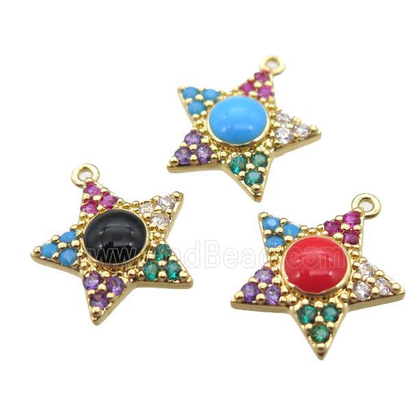 copper star pendant pave zircon, mixed, gold plated