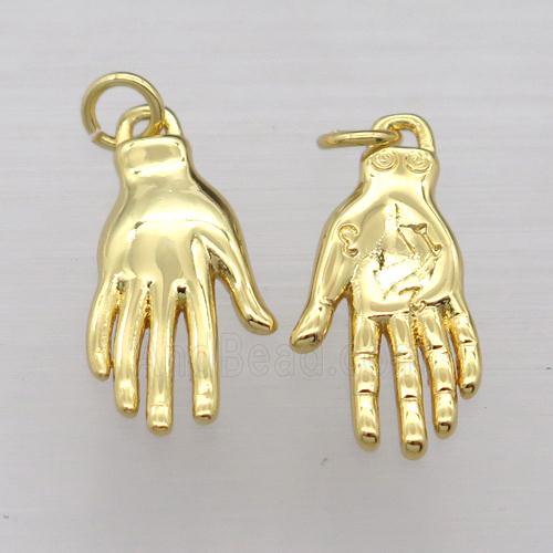 copper hand charm pendant, gold plated