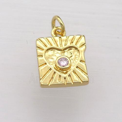 copper square pendant pave zircon, gold plated