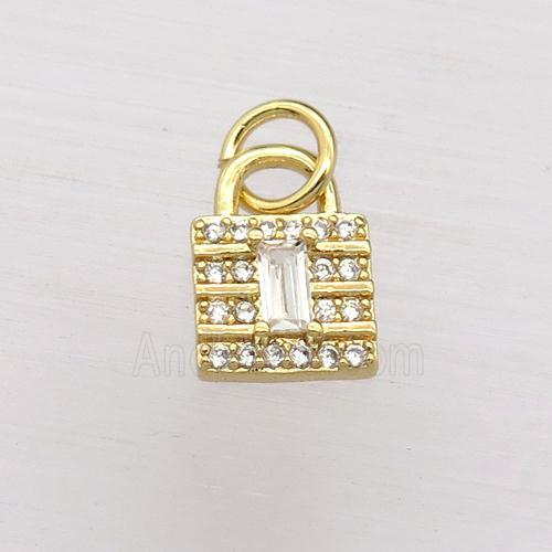 copper lock pendant pave zircon, gold plated