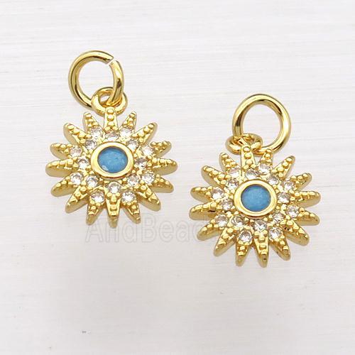 copper sun pendant pave zircon, gold plated