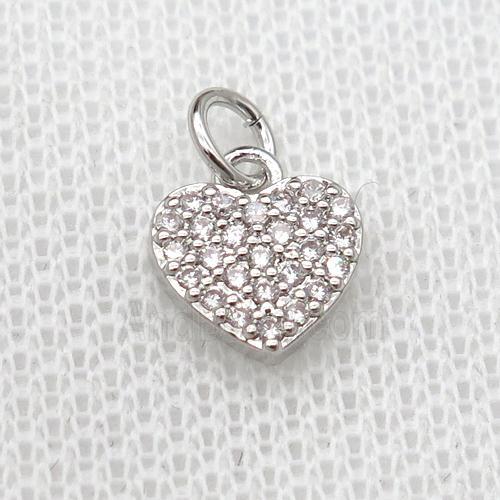 copper heart pendant pave zircon, platinum plated