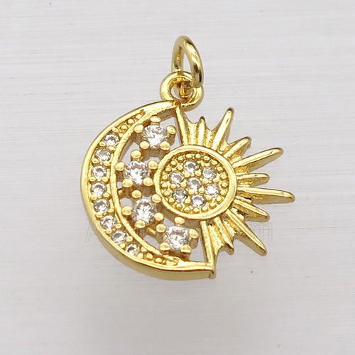 copper moon pendant pave zircon, sun, gold plated