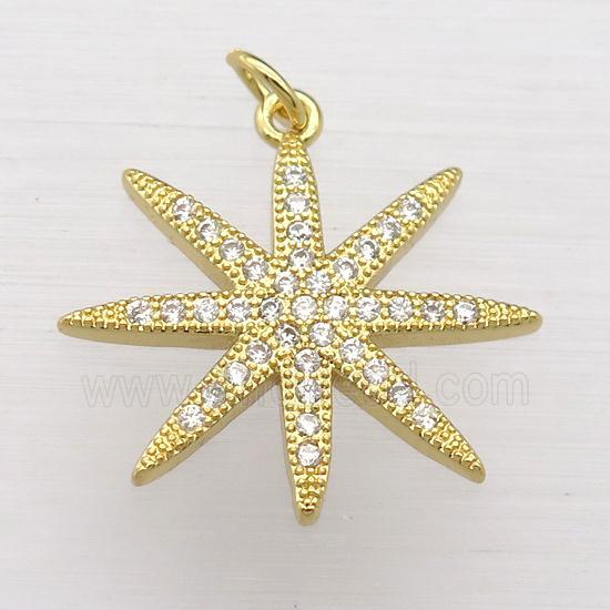 copper northstar pendant pave zircon, gold plated