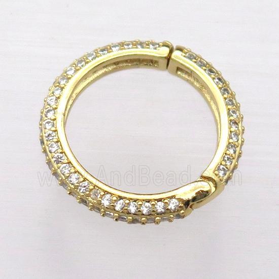 copper Carabiner Lock pendant pave zircon, circle, gold plated
