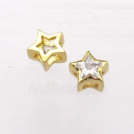 copper star beads pave zircon, gold plated