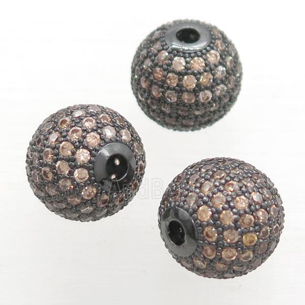 round copper beads pave champagne zircon, black plated