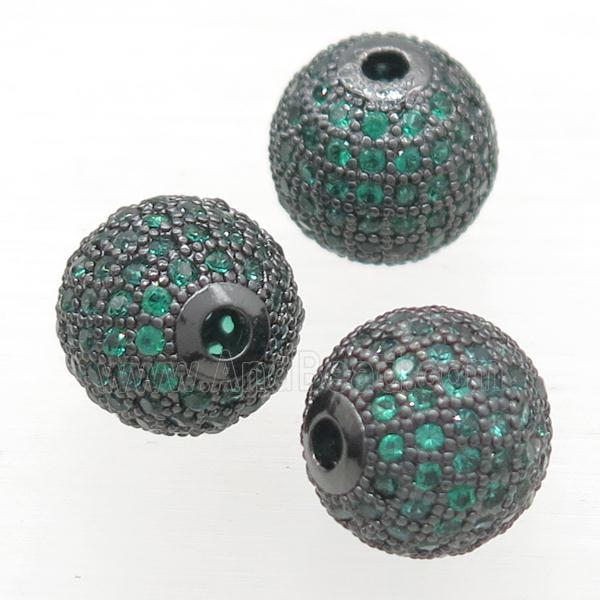 round copper beads pave green zircon, black plated