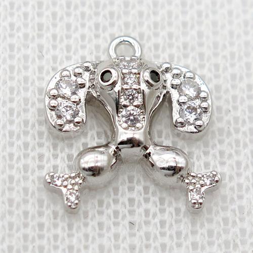 copper dog pendant pave zircon, platinum plated