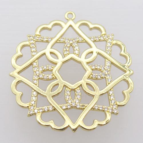 copper flower pendant pave zircon, gold plated
