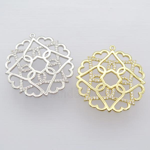 copper flower pendant pave zircon, mixed