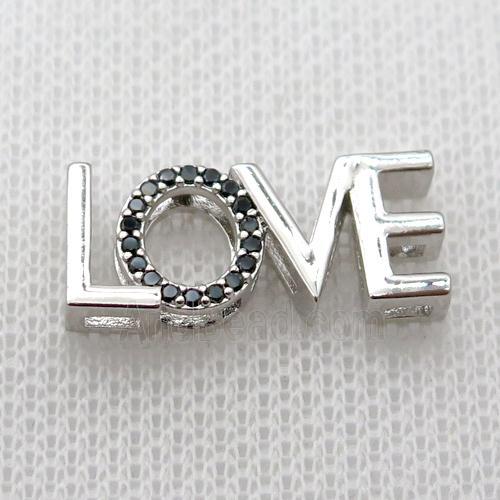 copper LOVE beads pave zircon, platinum plated
