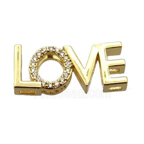 copper LOVE beads pave zircon, gold plated