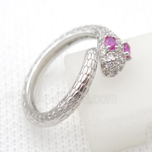 copper Rings pave zircon, snake, platinum plated