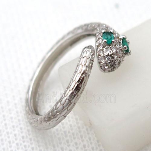 copper Rings pave zircon, snake, platinum plated
