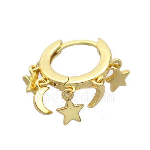 copper Hoop Earrings with moon star, gold plated