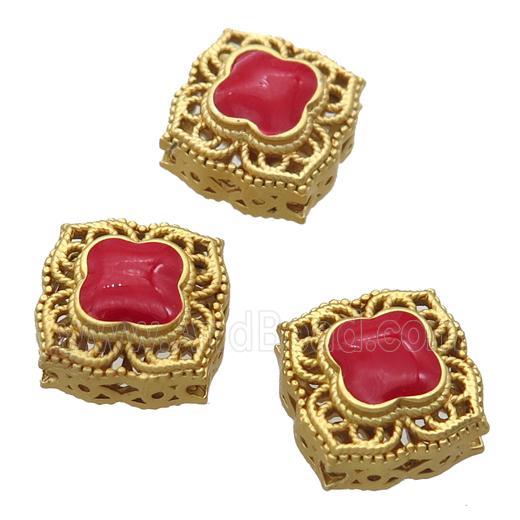copper square beads with red enamel, unfade, duck gold