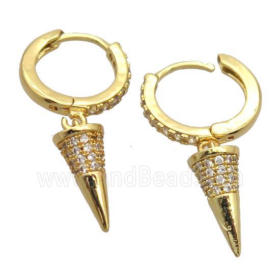 copper Hoop Earrings pave zircon with bullet, gold plated