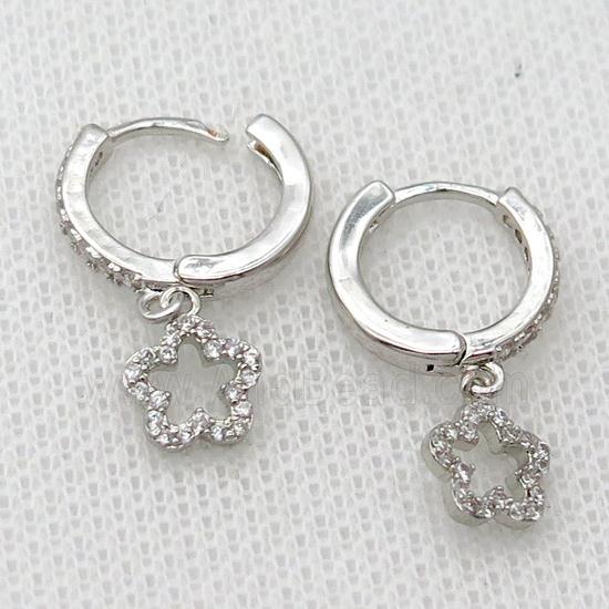 copper Hoop Earrings pave zircon with flower, platinum plated
