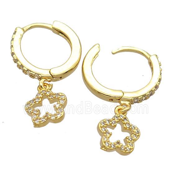 copper Hoop Earrings pave zircon with flower, gold plated