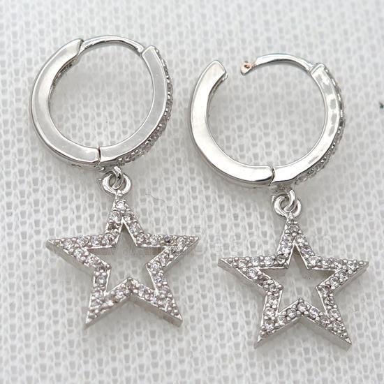 copper Hoop Earrings pave zircon with star, platinum plated