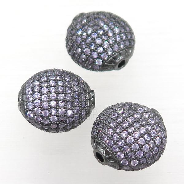 copper coin beads paved purple zircon, black plated