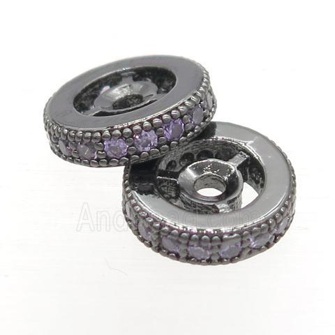 copper heishi beads paved purple zircon, black gunmetal plated