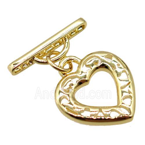 copper connector clasp, heart, gold plated
