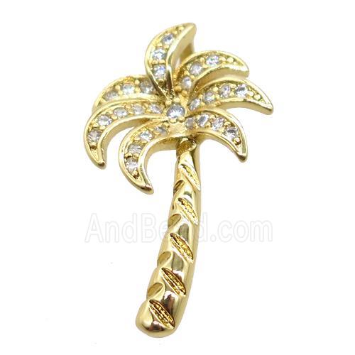 copper coconut tree pendant pave zircon, gold plated